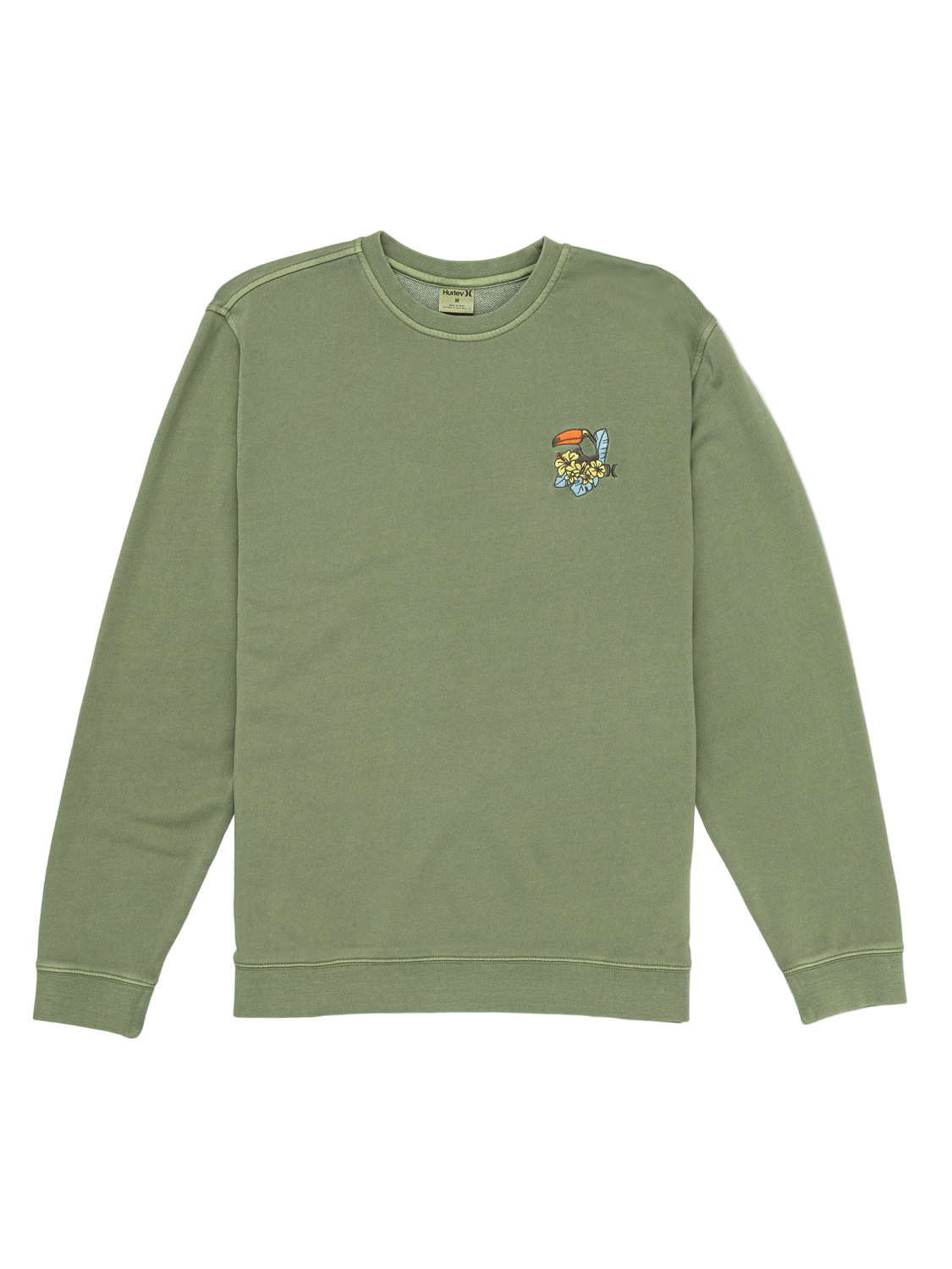Green sweatshirt with a colorful graphic on the chest against a white background