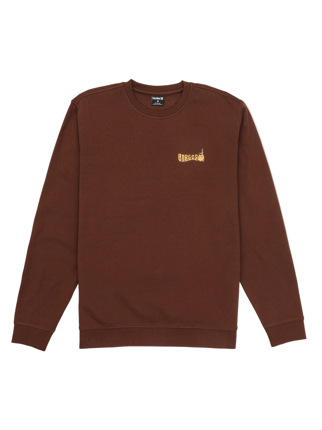 Brown sweatshirt with a small logo on a white background