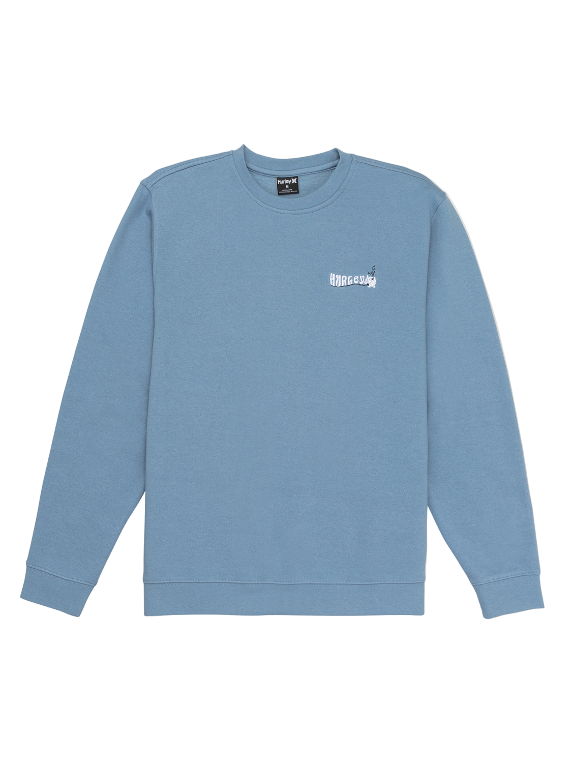 Blue sweatshirt with a logo on a white background