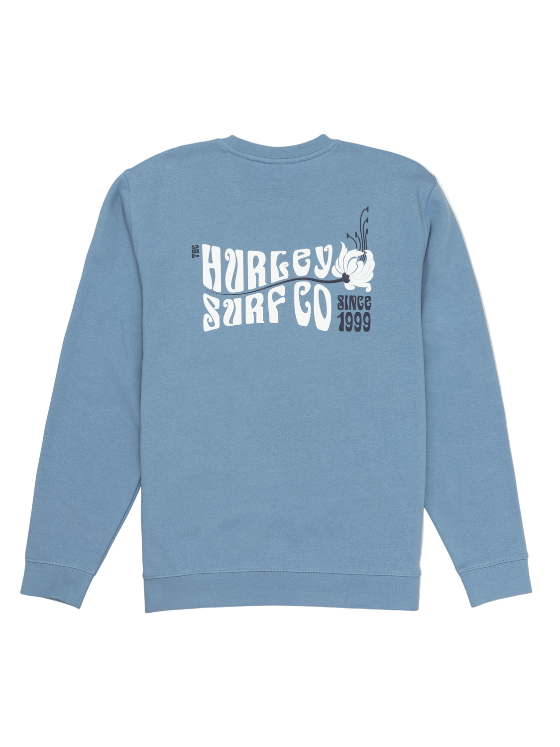 Blue sweatshirt with 'Burley Surf Co' logo on a white background