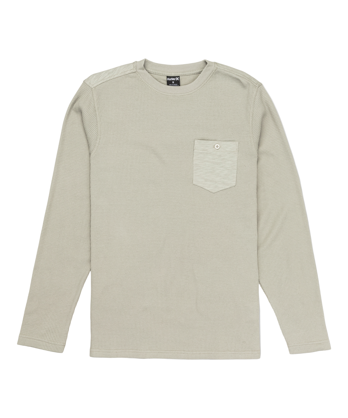 Beige long-sleeve shirt with a pocket on a white background