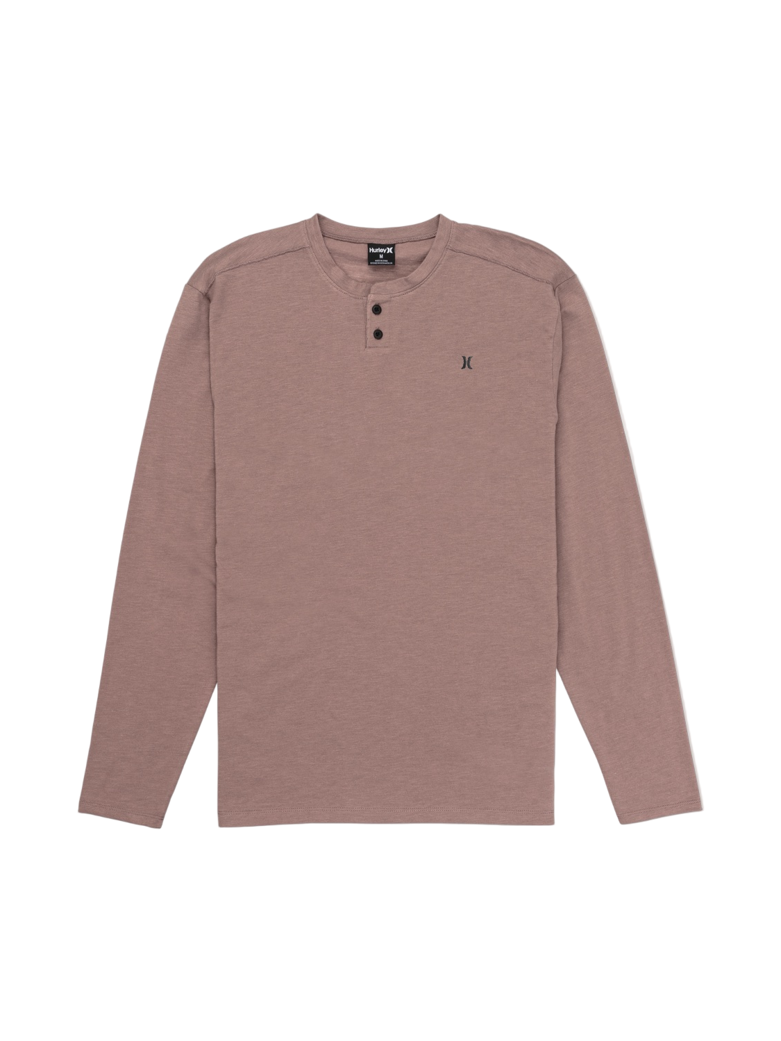Brown long-sleeve henley shirt on a white background