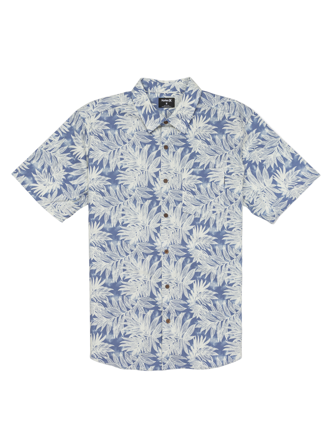 Blue and white patterned shirt on a white background