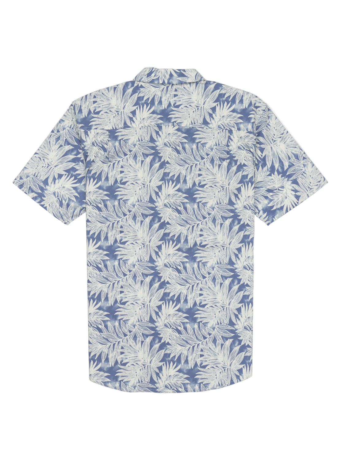 Short-sleeve shirt with a white floral pattern on a light blue background