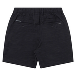 Black shorts with a brand logo on a white background