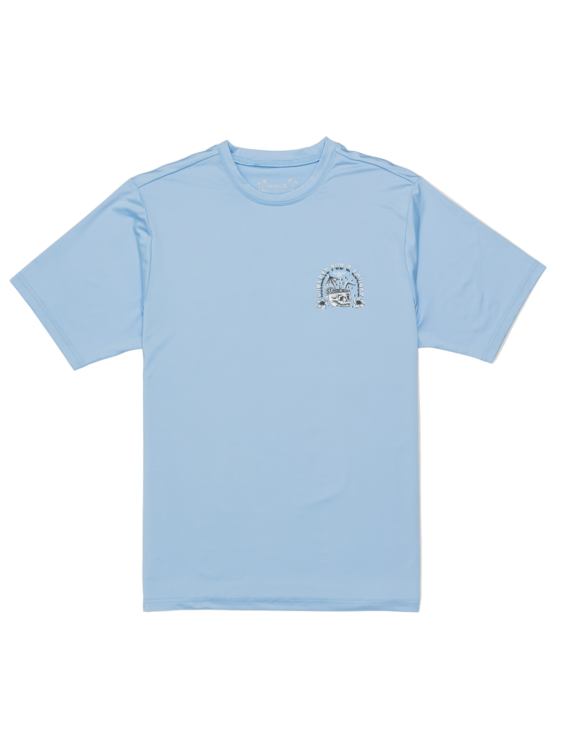 Light blue t-shirt with a small graphic on a white background
