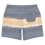 Board shorts with a striped pattern on a white background