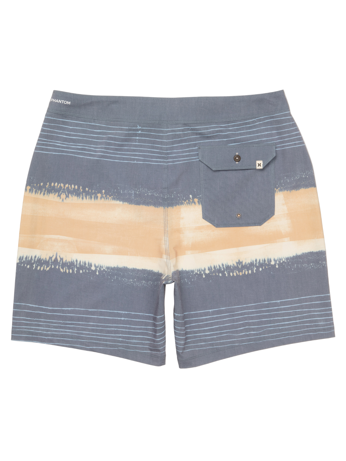 Board shorts with a striped pattern on a white background