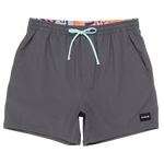 Gray shorts with a drawstring on a white background