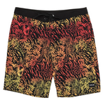 Board shorts with a tiger pattern on a white background