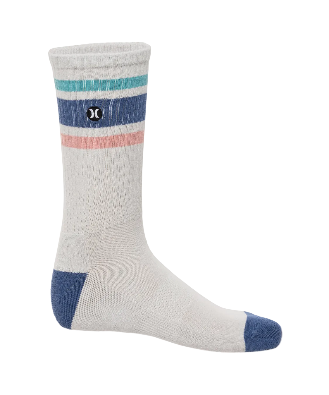 Gray sock with colorful stripes on a white background