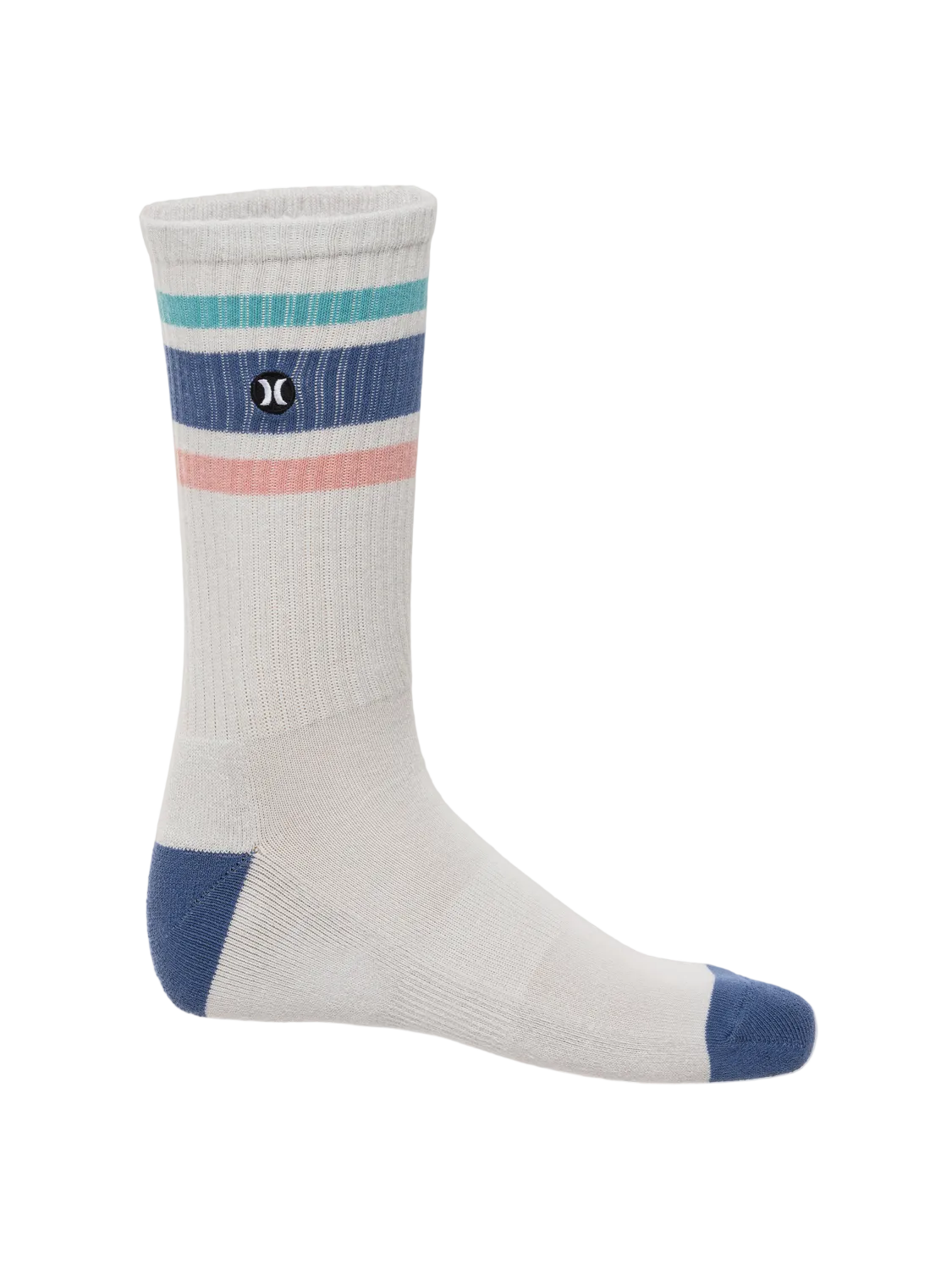 Gray sock with colorful stripes on a white background