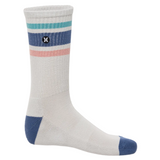 Gray sock with colorful stripes on a white background