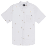 White short-sleeve shirt with small pattern on a white background