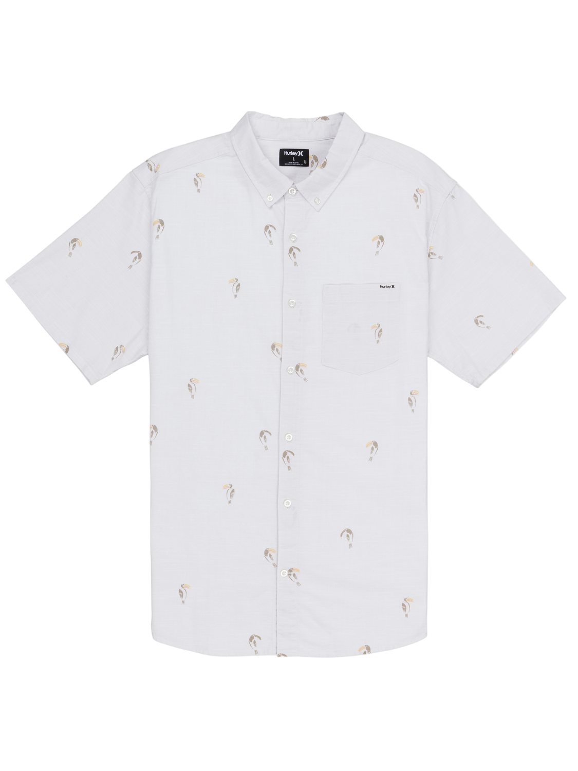 White short-sleeve shirt with small pattern on a white background