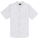 White short-sleeve shirt with small pattern on a white background