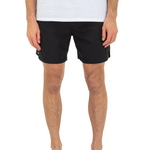 Person wearing black shorts and a white shirt on a white background