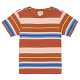 Multicolored striped t-shirt on a white background