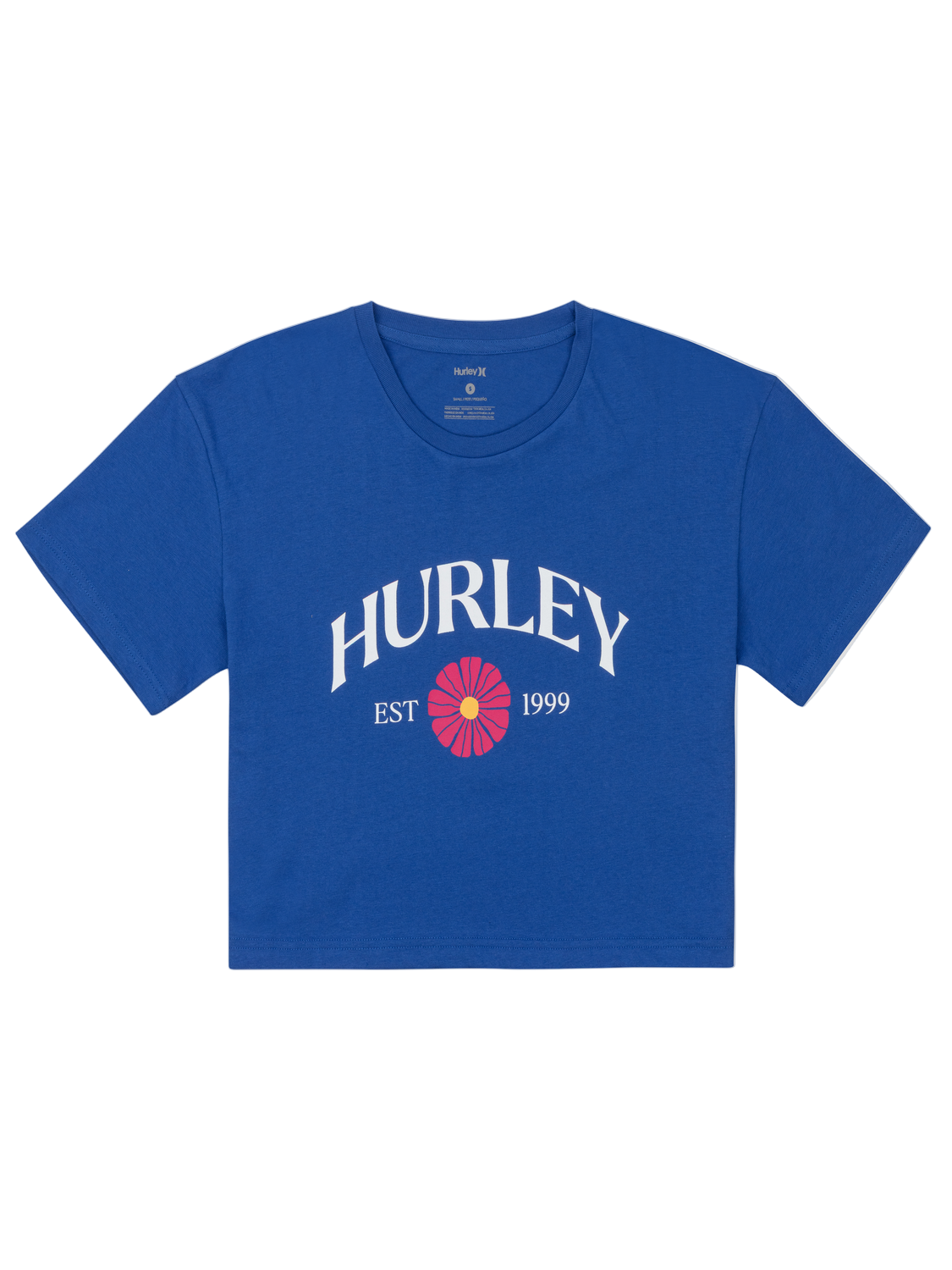 Blue t-shirt with Hurley logo on a white background