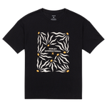 Black t-shirt with zebra print design and 'Hurley International' text on a white background