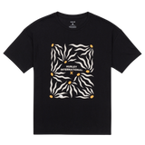 Black t-shirt with zebra print design and 'Hurley International' text on a white background