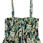 Tropical patterned top with thin straps on a white background