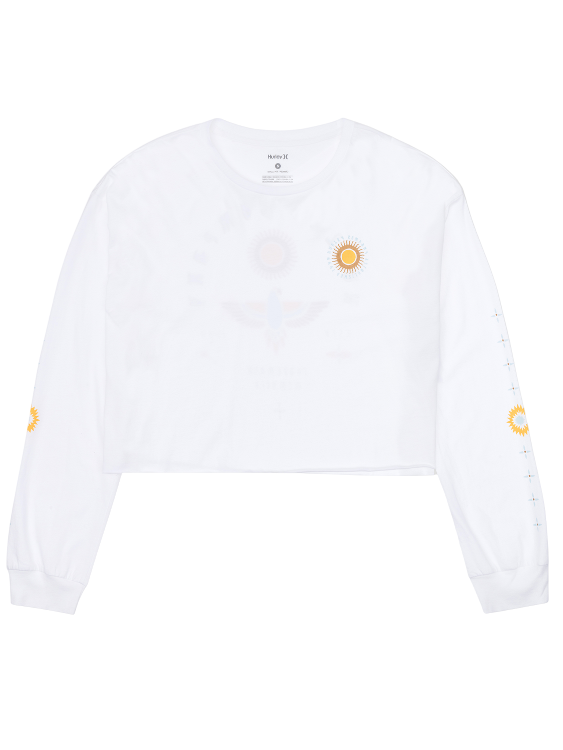White sweatshirt with yellow accents on a white background