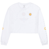 White sweatshirt with yellow accents on a white background