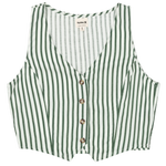 Green and white striped vest with buttons on a white background
