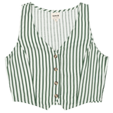 Green and white striped vest with buttons on a white background