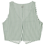 Green and white striped romper on a white background