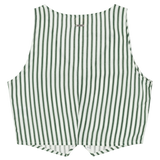 Green and white striped romper on a white background