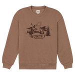 Brown sweatshirt with a graphic design and 'Hurley' branding on a white background