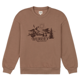 Brown sweatshirt with a graphic design and 'Hurley' branding on a white background