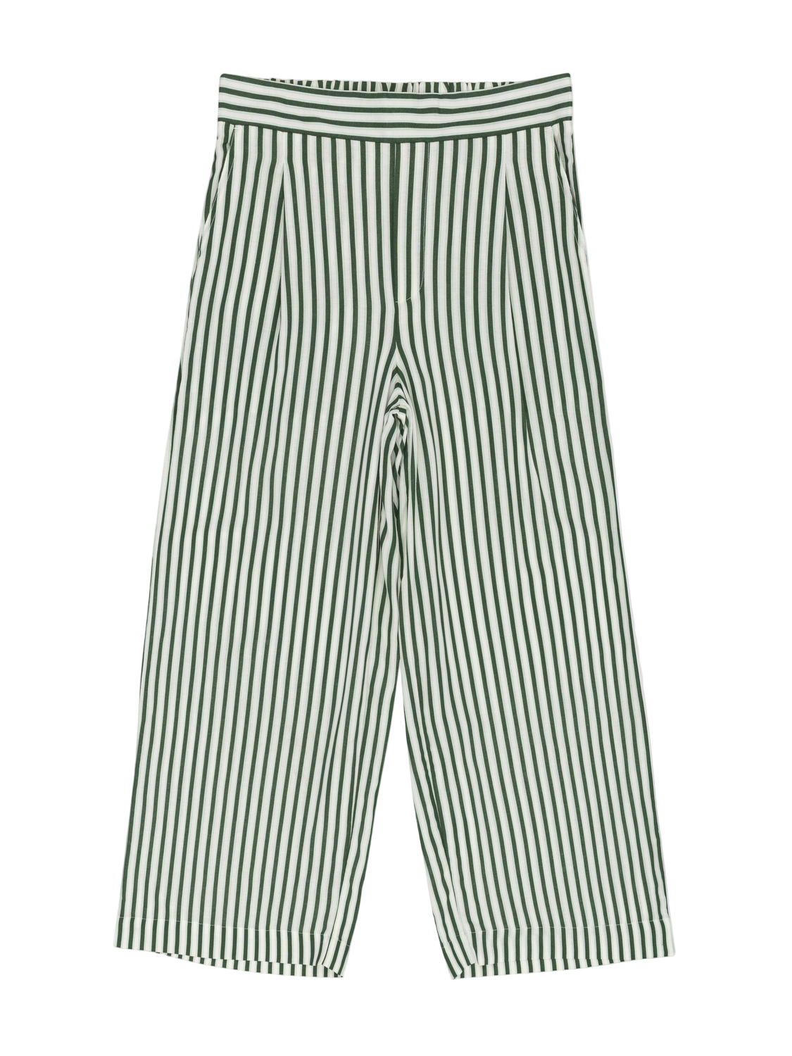 Green and white striped pants on a white background