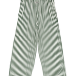 Green and white striped pants on a white background