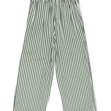 Green and white striped pants on a white background