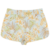 Floral patterned shorts on a white background