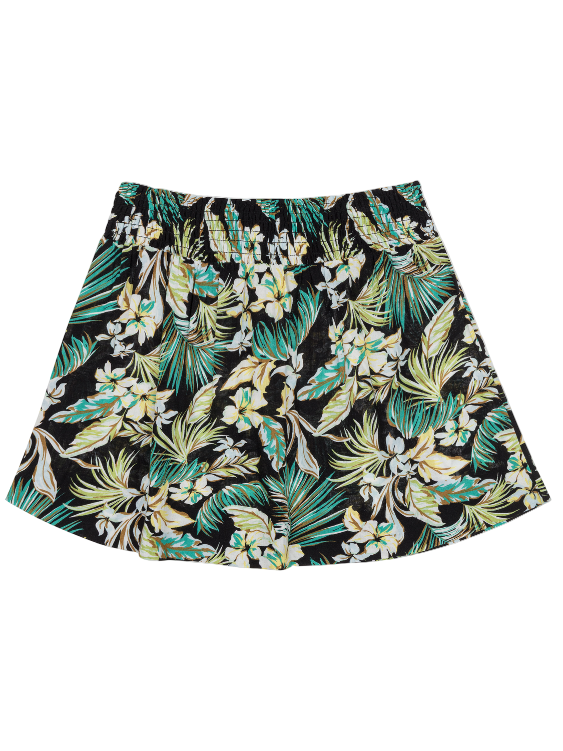 Skirt with tropical leaf pattern on a white background