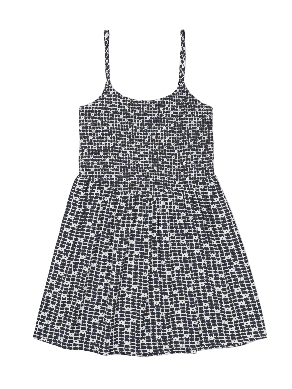 Black and white patterned dress on a white background