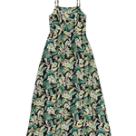Floral dress with green and white pattern on a white background