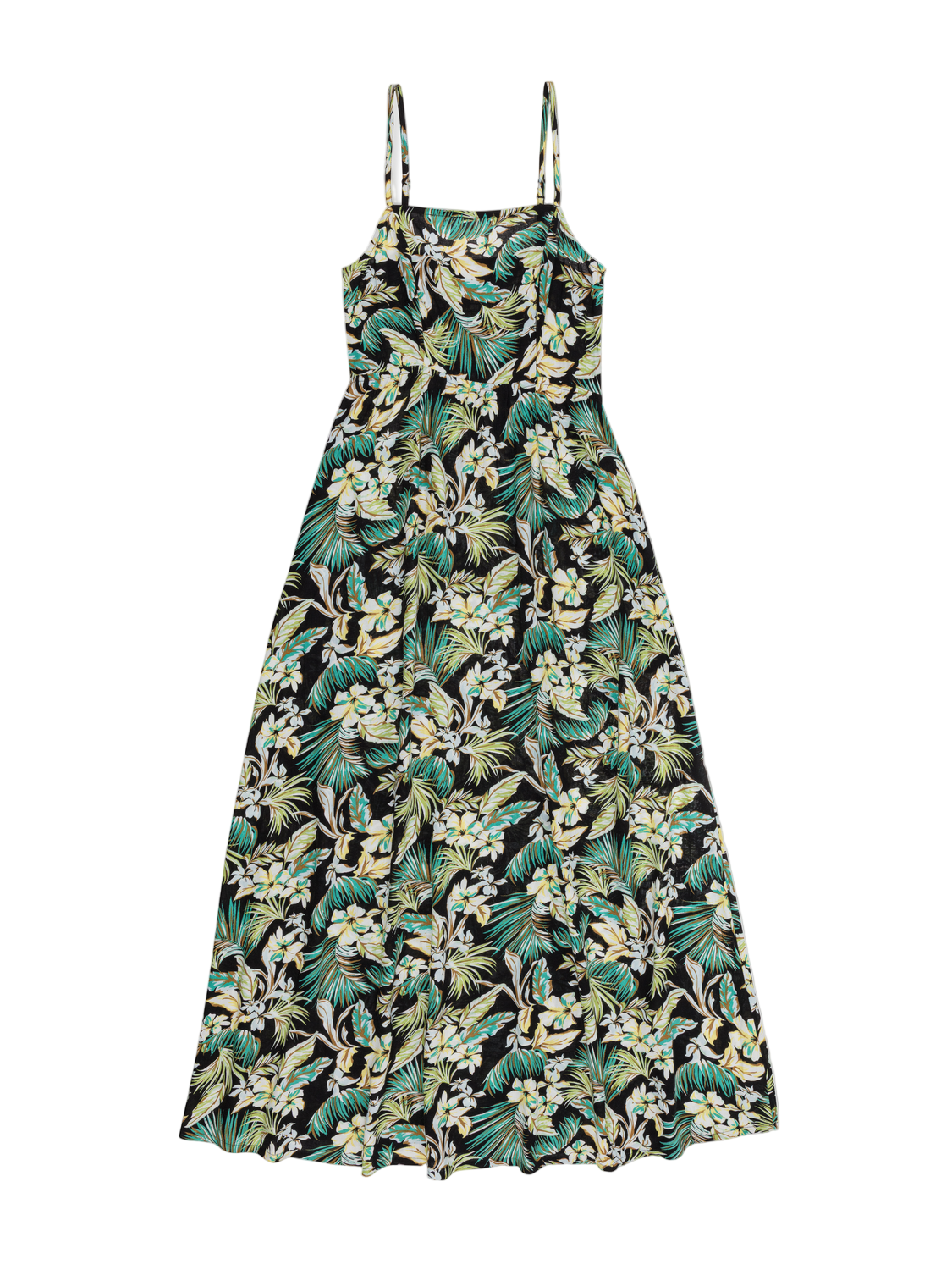 Floral dress with green and white pattern on a white background