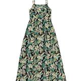 Floral dress with green and white pattern on a white background