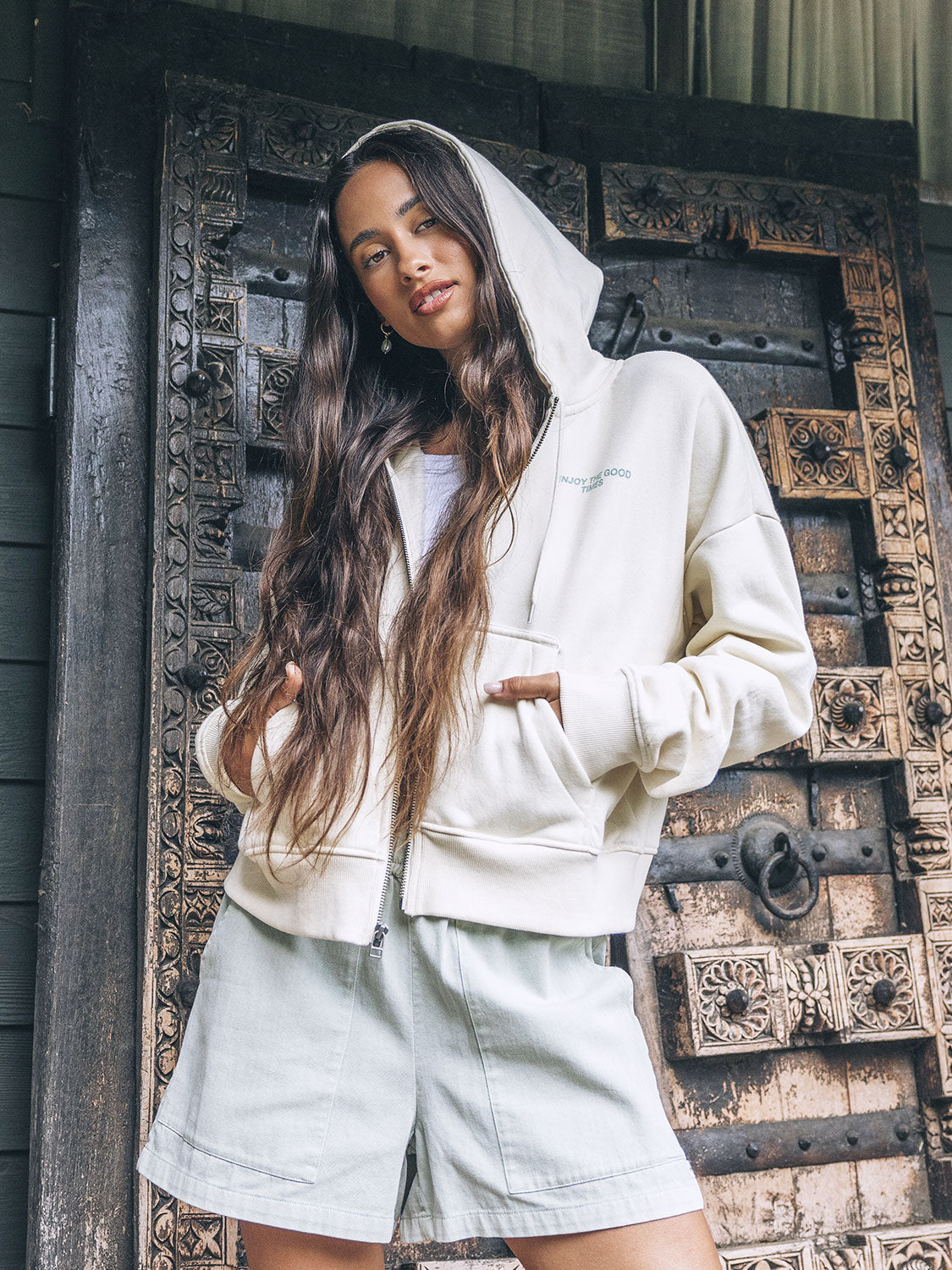Enjoy The Good Crop Zip Hoodie