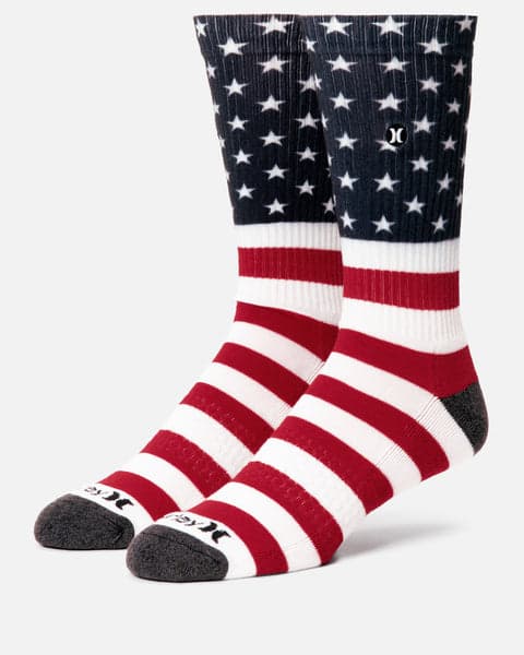 Red/Navy - Men's Extended Terry Crew Printed Socks | Hurley